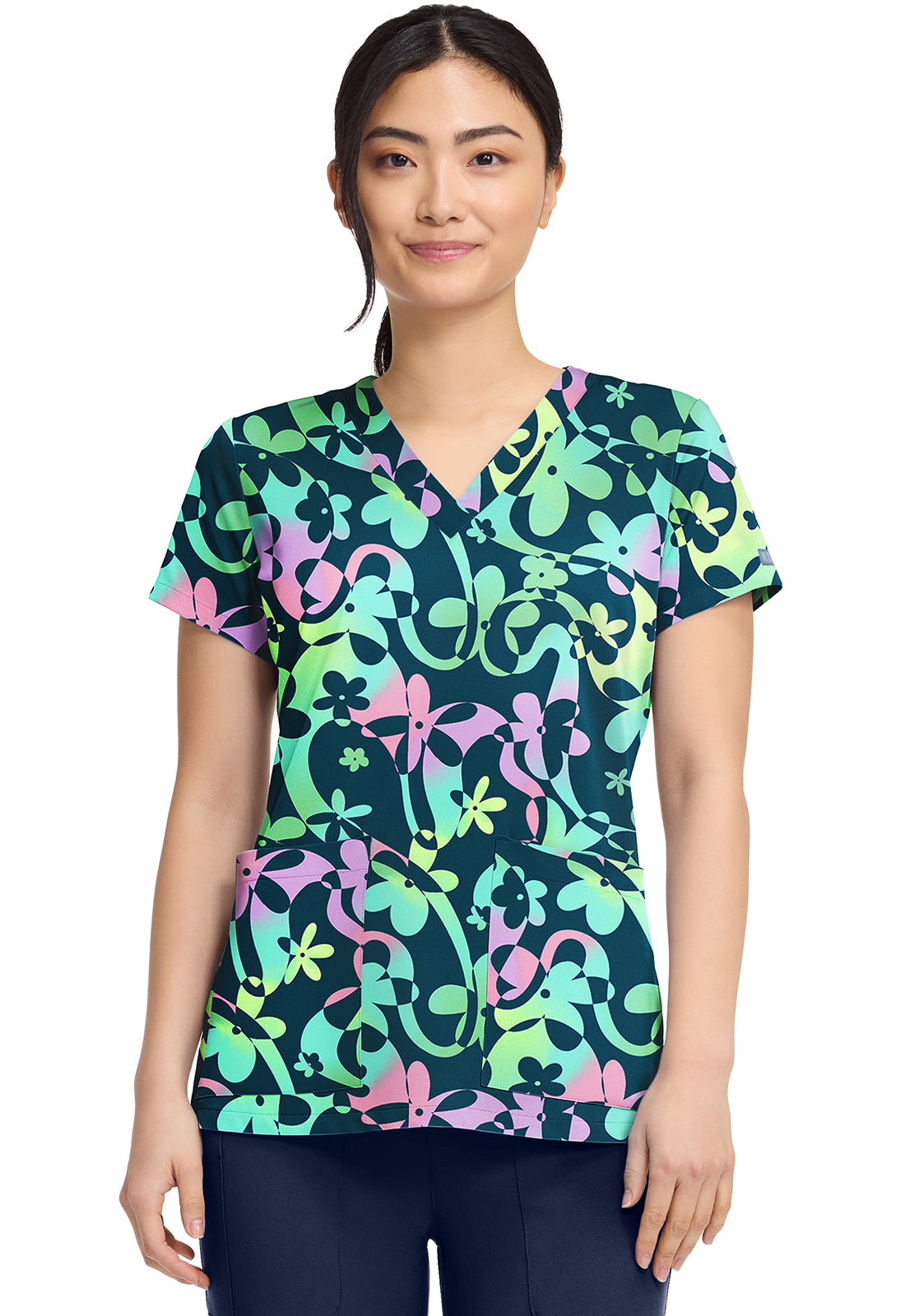 Med Couture Prints Women's MC8564 V-Neck Print Top