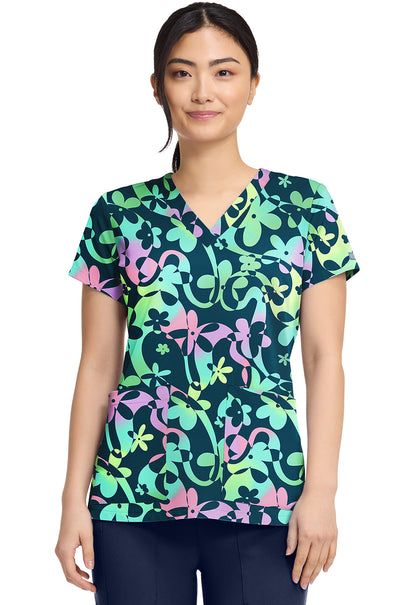 Med Couture Prints Women's MC8564 V-Neck Print Top