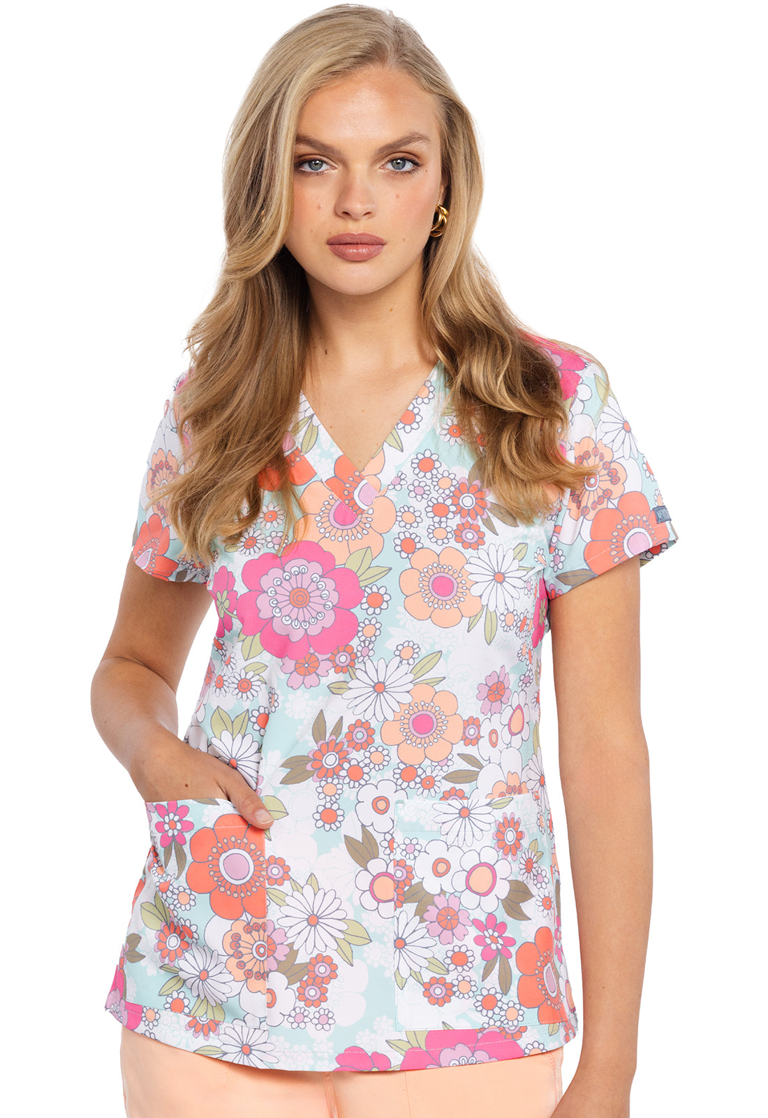 Med Couture Prints Women's MC8564 V-Neck Print Top