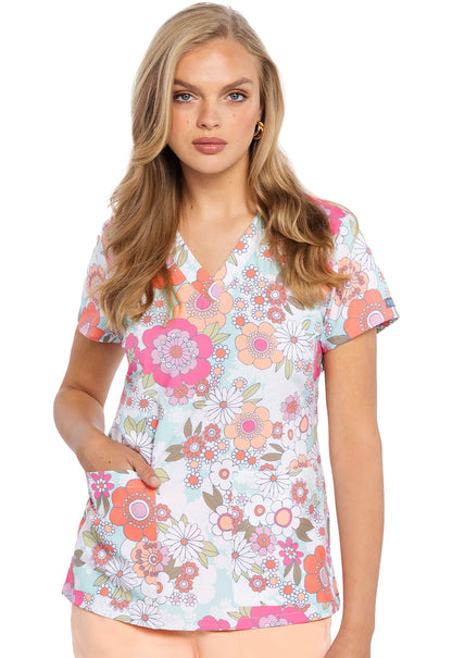 Med Couture Prints Women's MC8564 V-Neck Print Top