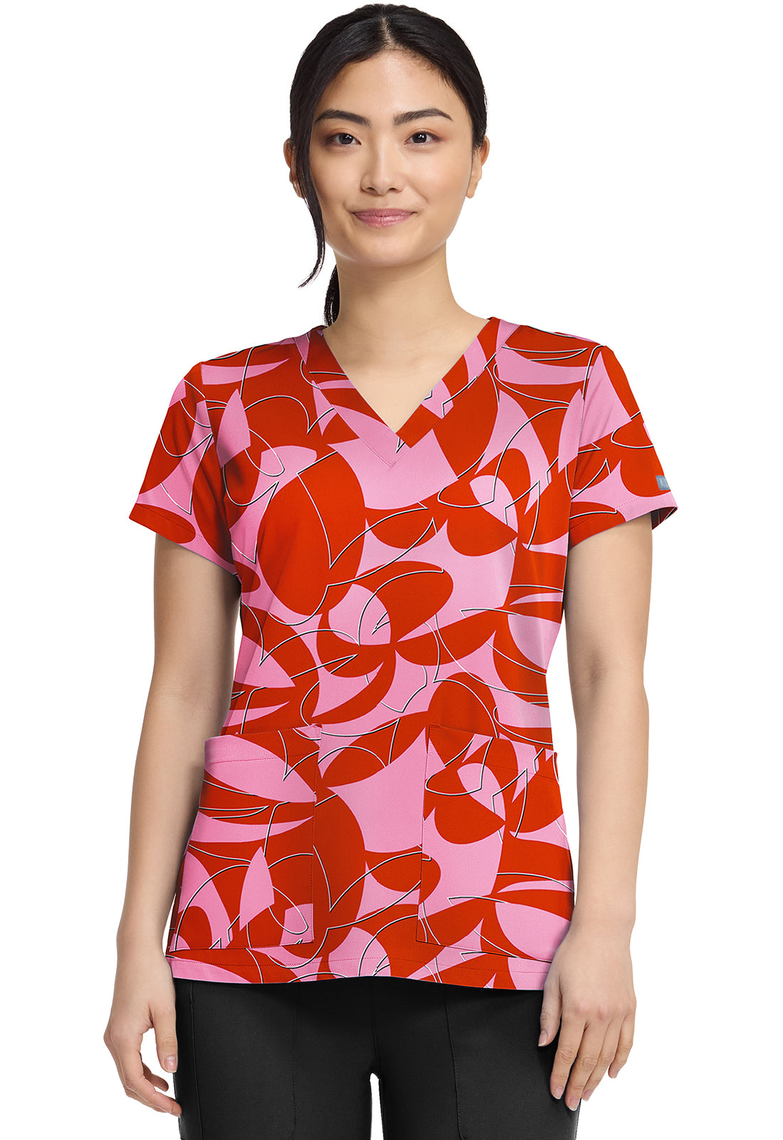 Med Couture Prints Women's MC8564 V-Neck Print Top
