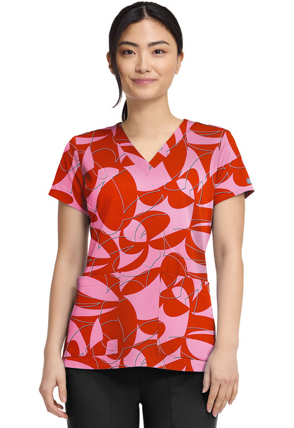Med Couture Prints Women's MC8564 V-Neck Print Top