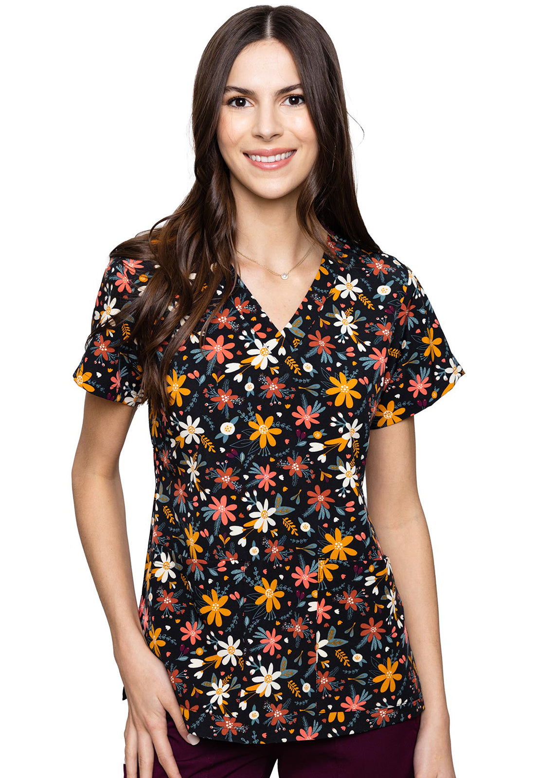Med Couture Prints Women's MC8564 V-Neck Print Top