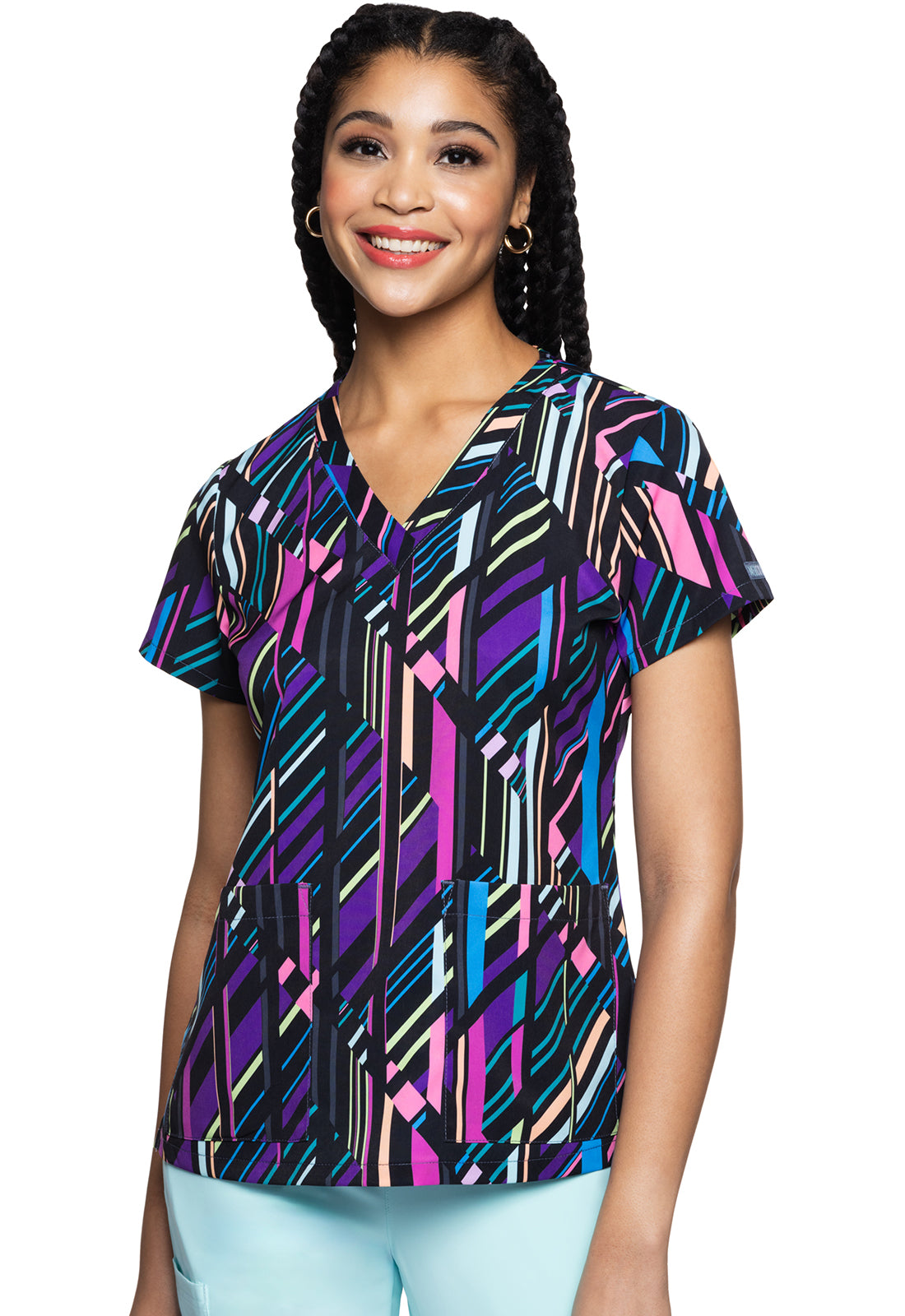 Med Couture Prints Women's MC8564 V-Neck Print Top