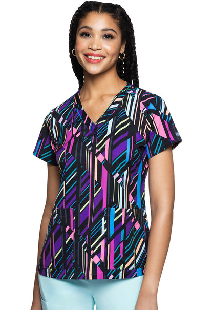Med Couture Prints Women's MC8564 V-Neck Print Top