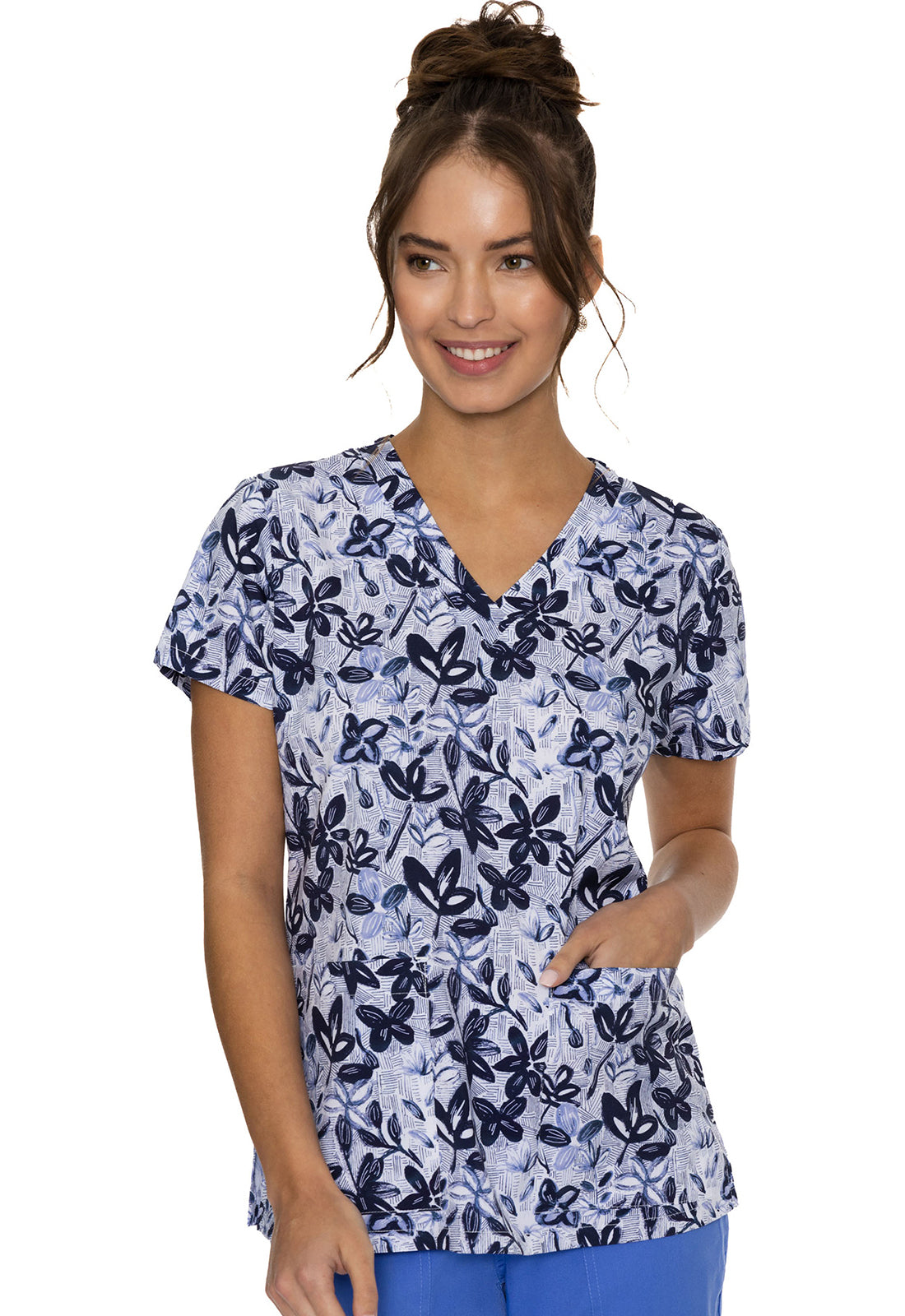 Med Couture Prints Women's MC8564 V-Neck Print Top