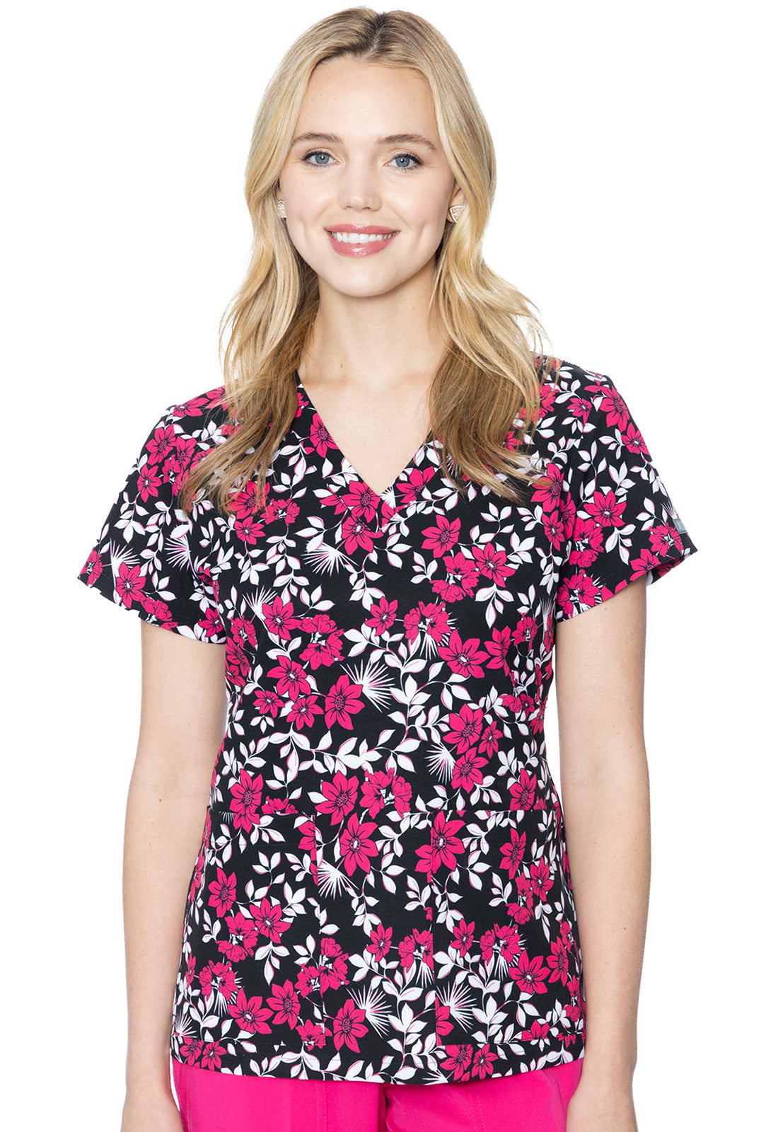 Med Couture Prints Women's MC8564 V-Neck Print Top