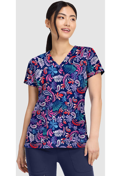 Med Couture Prints Women's MC8564 V-Neck Print Top