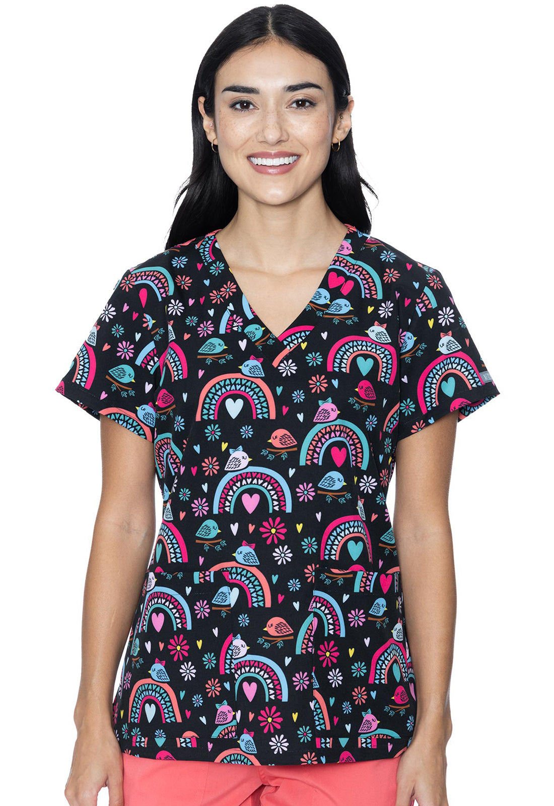 Med Couture Prints Women's MC8564 V-Neck Print Top