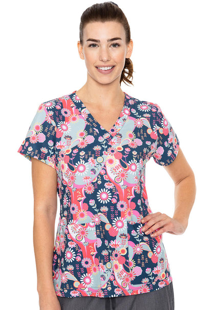 Med Couture Prints Women's MC8564 V-Neck Print Top