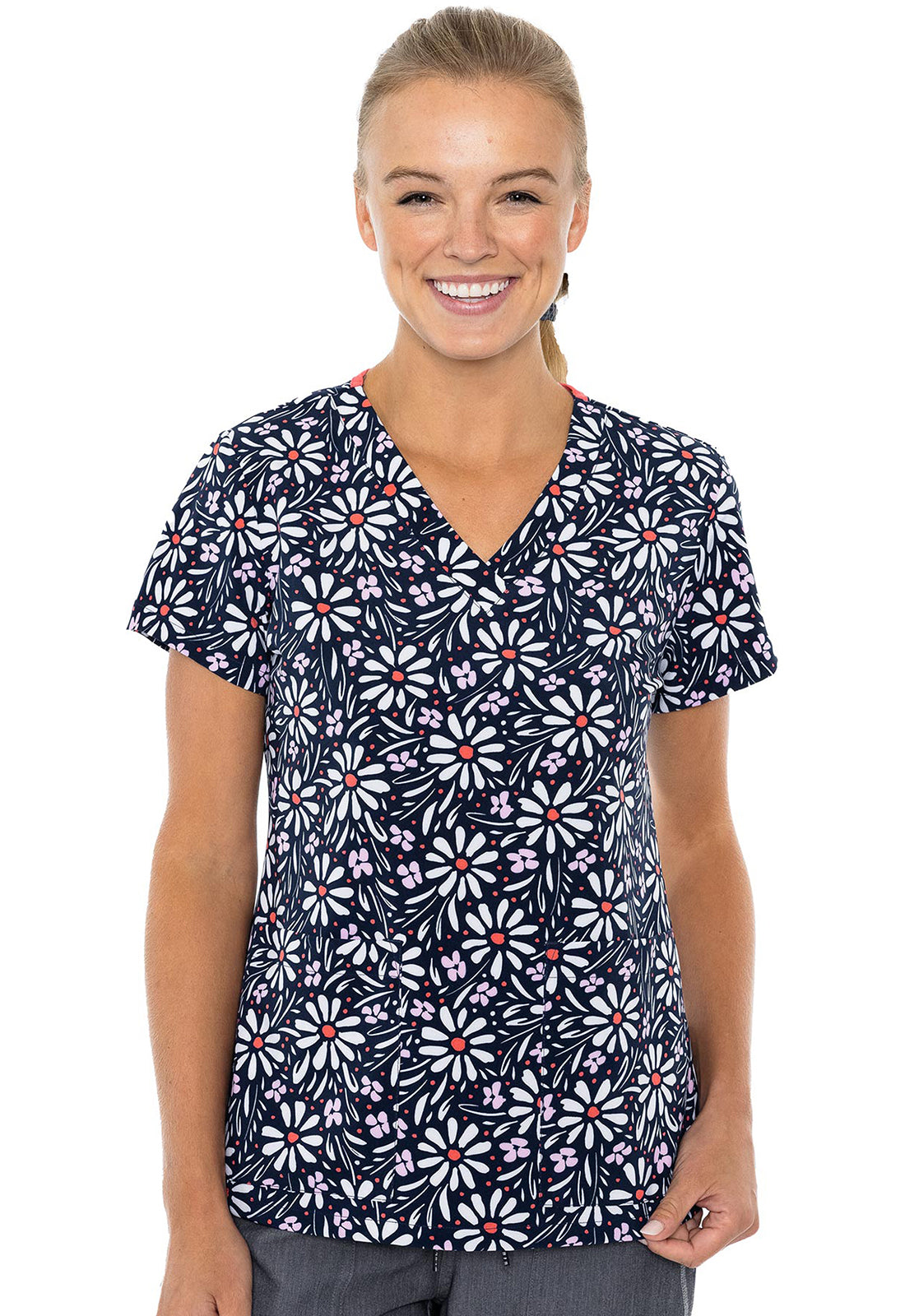 Med Couture Prints Women's MC8564 V-Neck Print Top