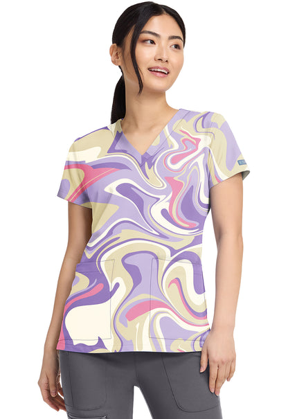 Med Couture Prints Women's MC8564 V-Neck Print Top