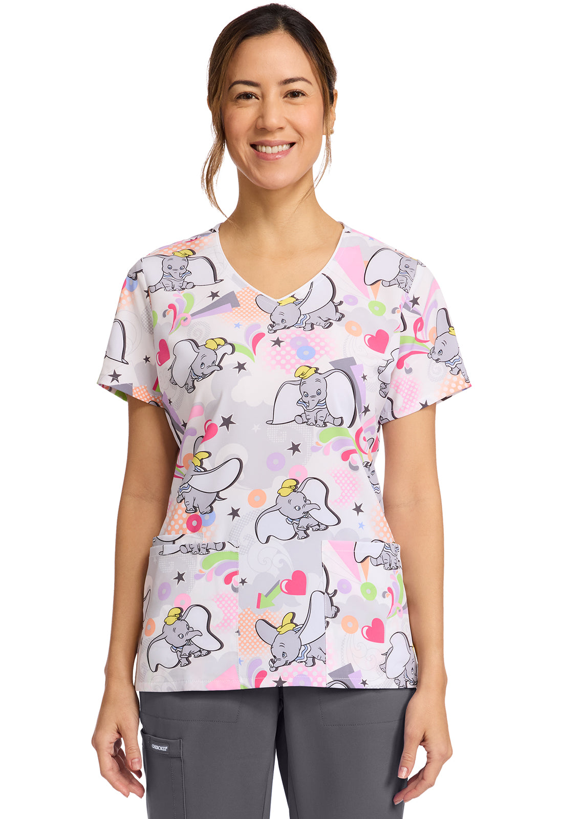 TF TOONIFORMS  Women's TF614 V-Neck Print Top