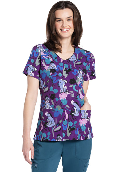 TF TOONIFORMS  Women's TF614 V-Neck Print Top