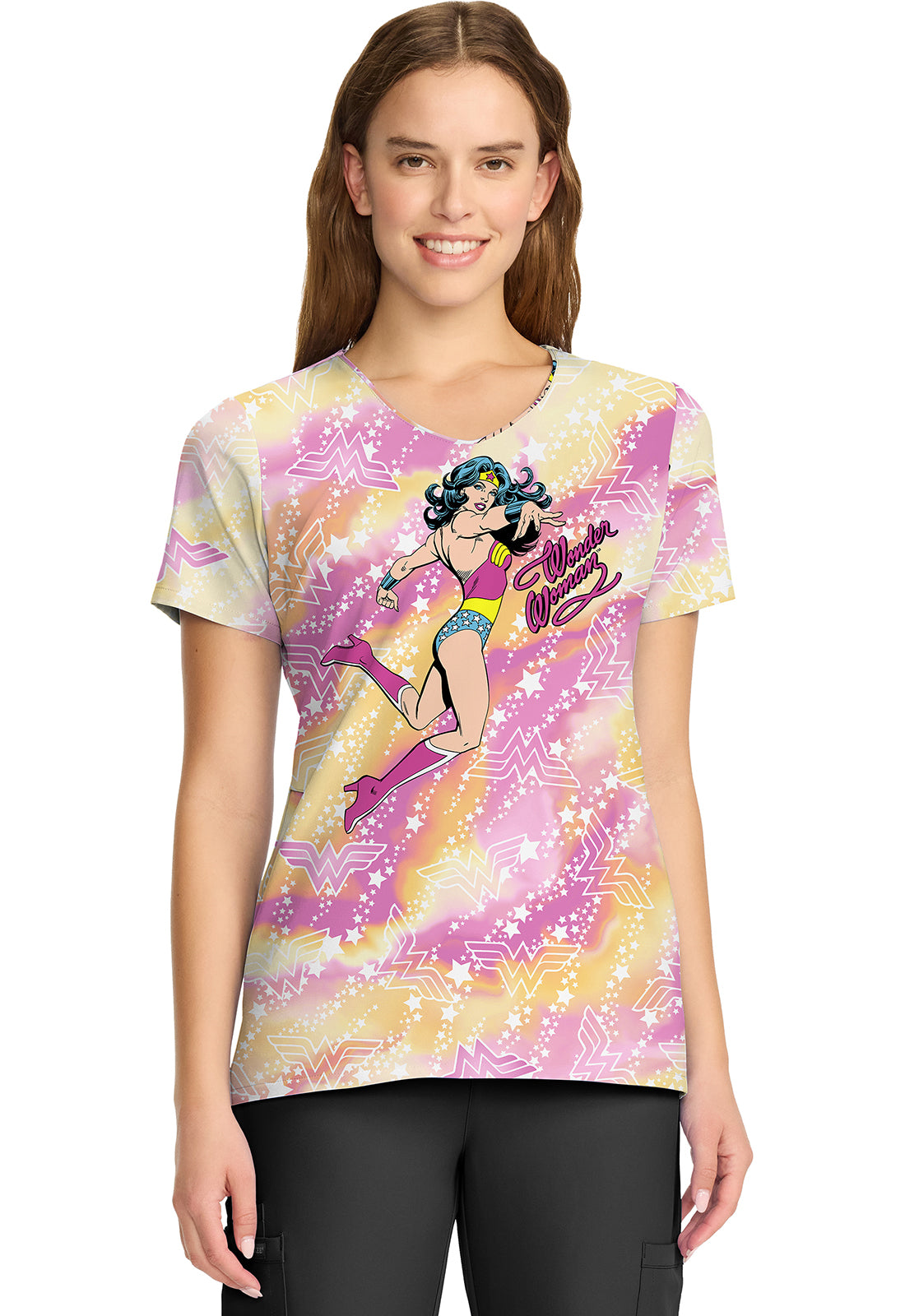 TF TOONIFORMS-DISNEY  Women's TF626 V-Neck Print Top