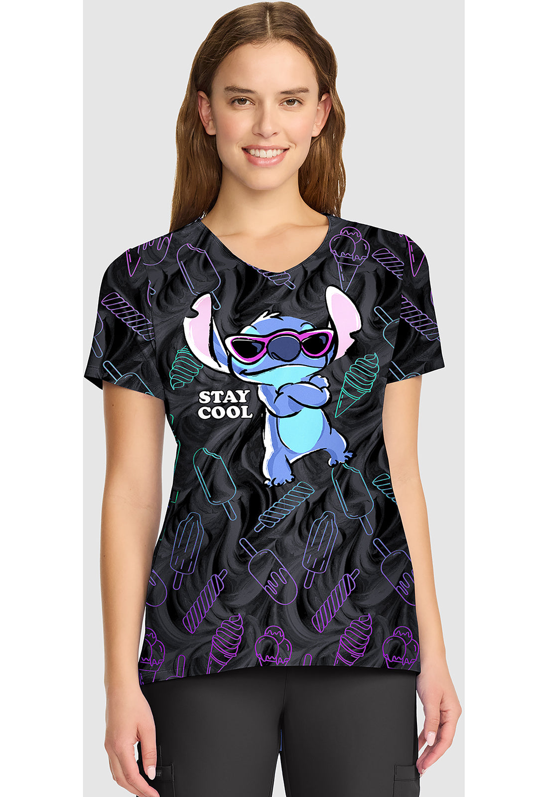 Tooniforms Women's TF626 V-Neck Print Top