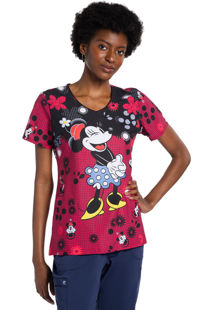 TF TOONIFORMS-DISNEY  Women's TF626 V-Neck Print Top