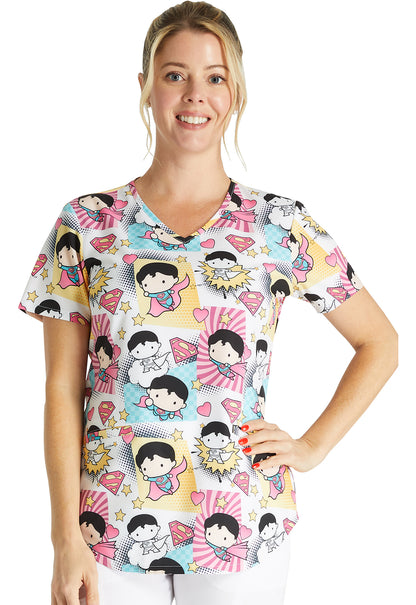 TF TOONIFORMS  Women's TF737 V-Neck Print Top