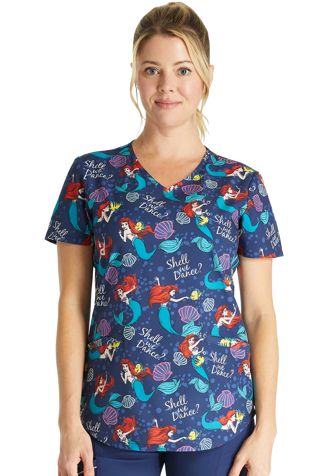 TF TOONIFORMS  Women's TF737 V-Neck Print Top