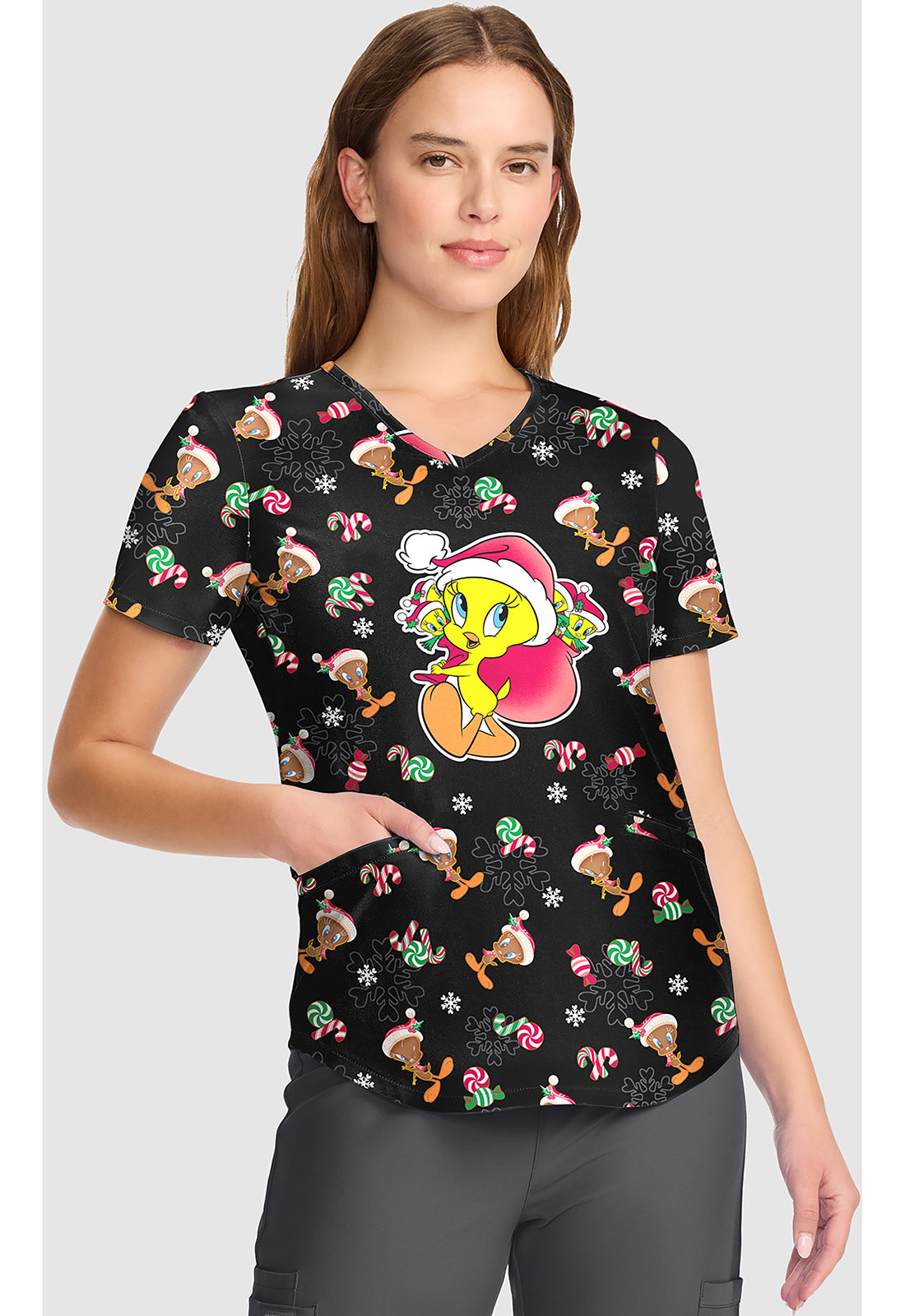 Tooniforms Women's TF737 V-Neck Print Top