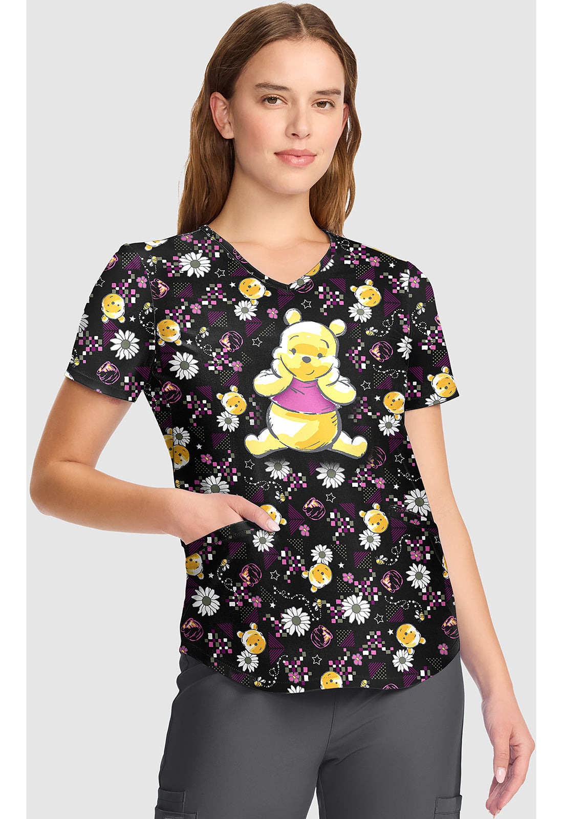 Tooniforms Women's TF737 V-Neck Print Top