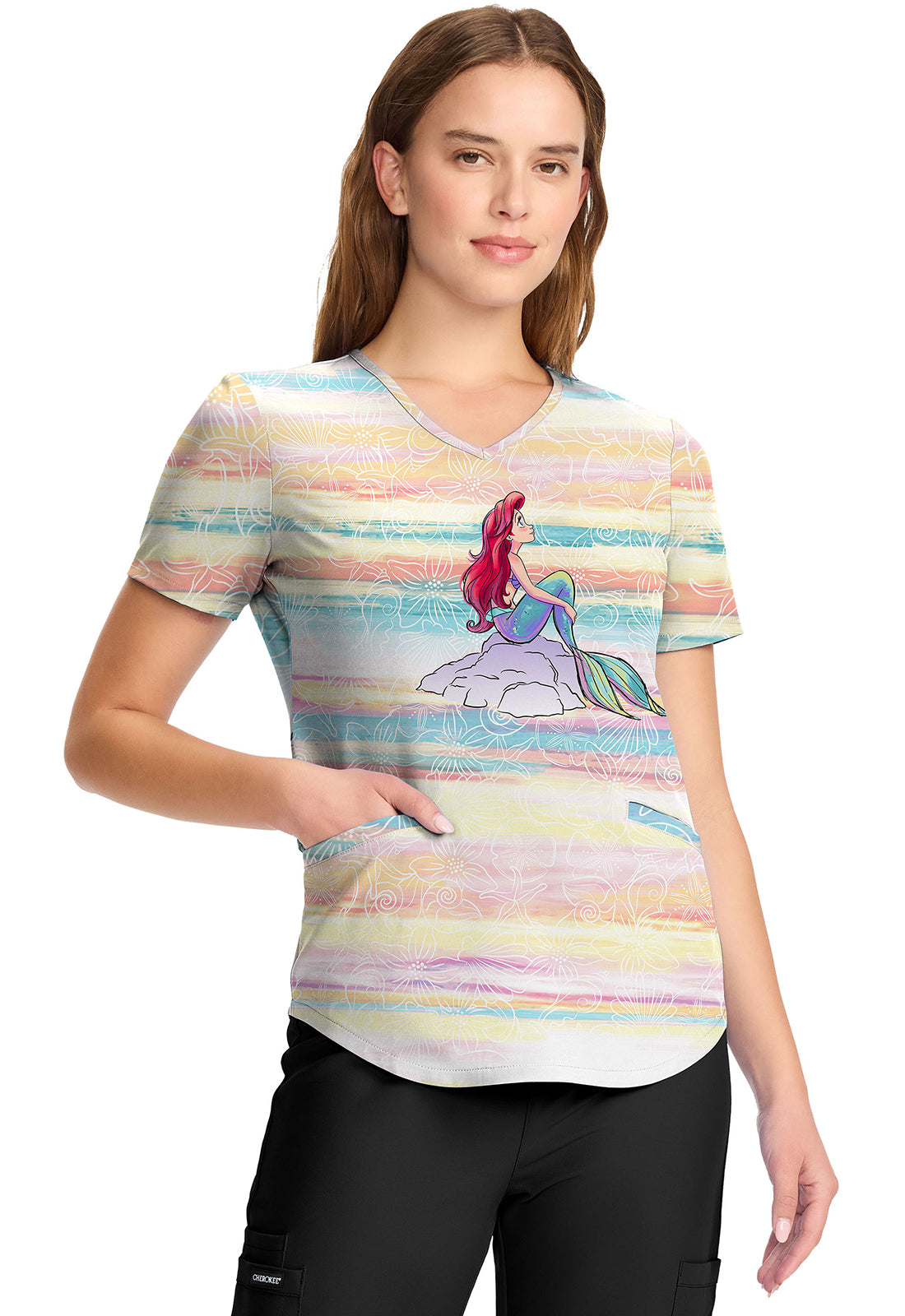 Cherokee Licensed Women's TF737 V-Neck Print Top
