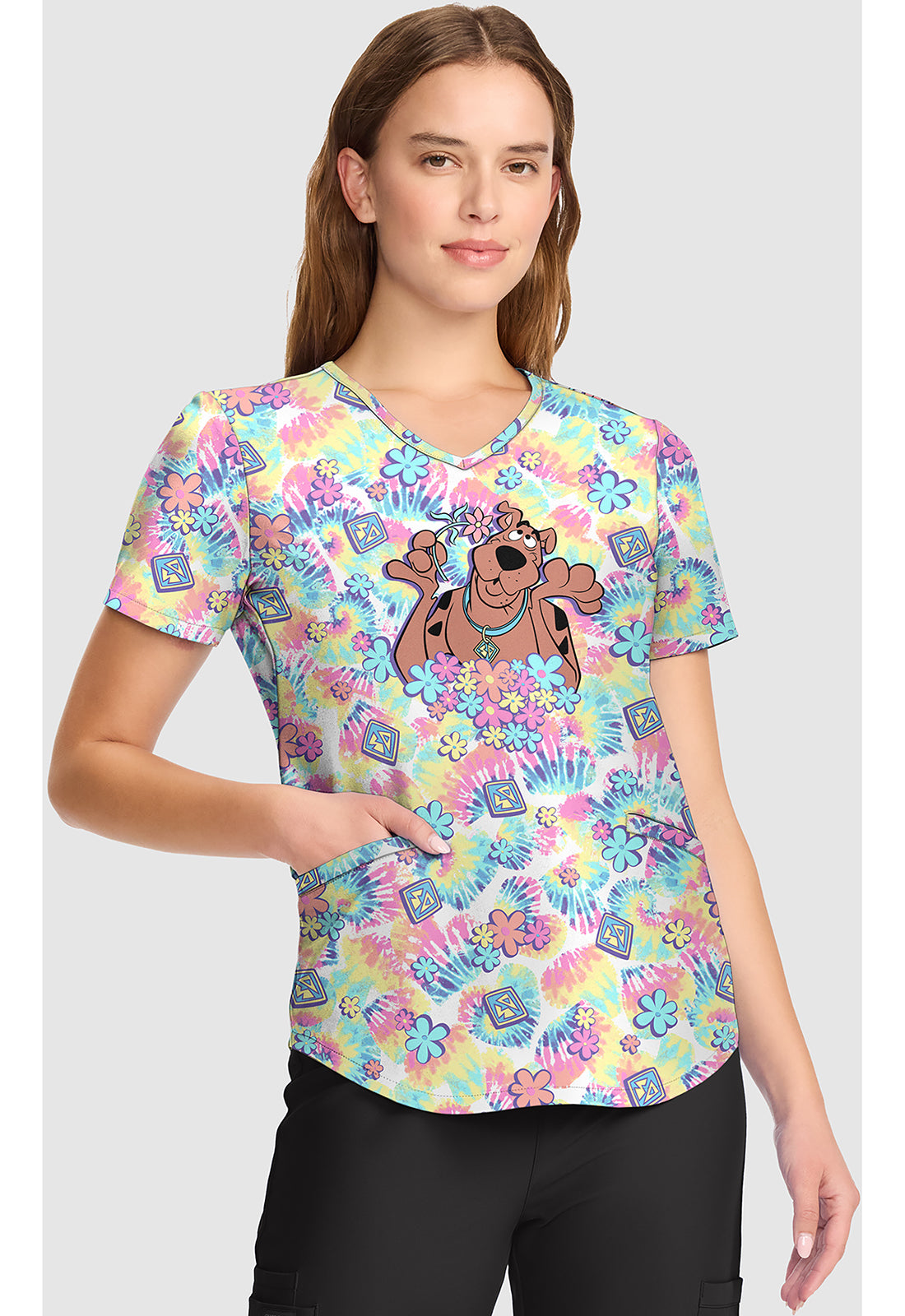 Tooniforms Women's TF737 V-Neck Print Top