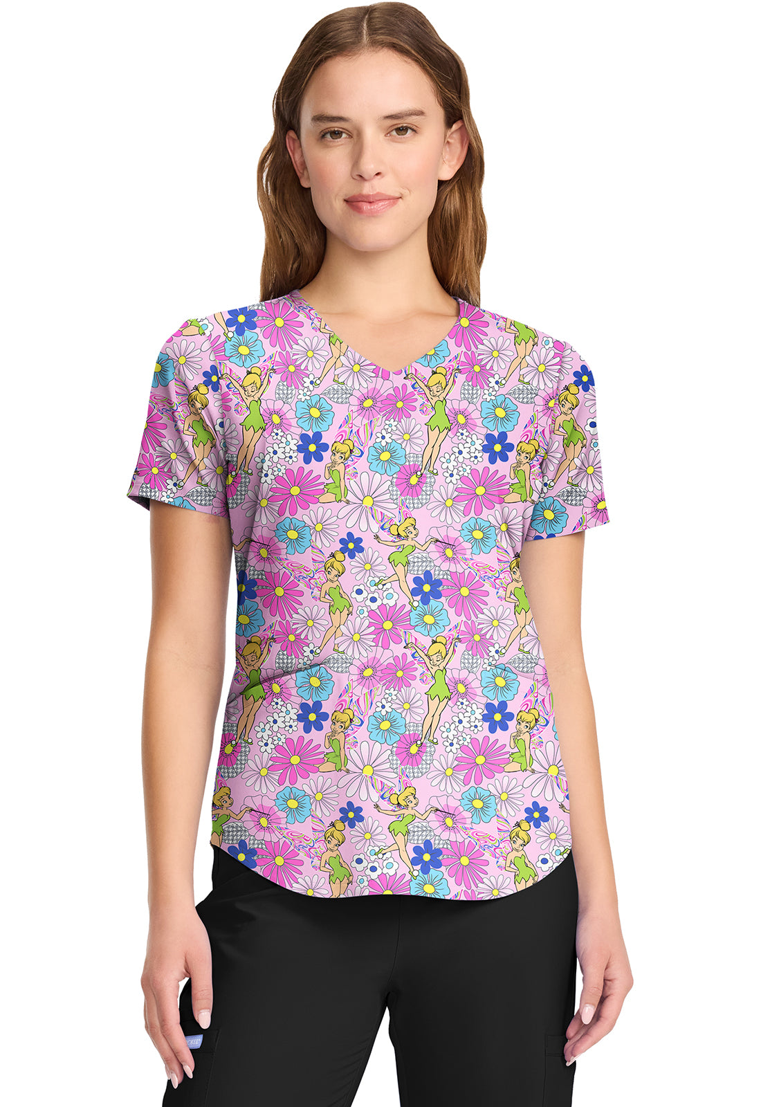 TF TOONIFORMS  Women's TF737 V-Neck Print Top