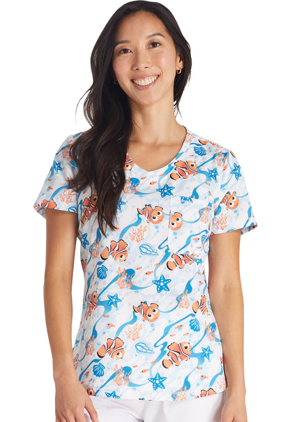 Cherokee Licensed Women's TF786 Rounded Print V-Neck Top