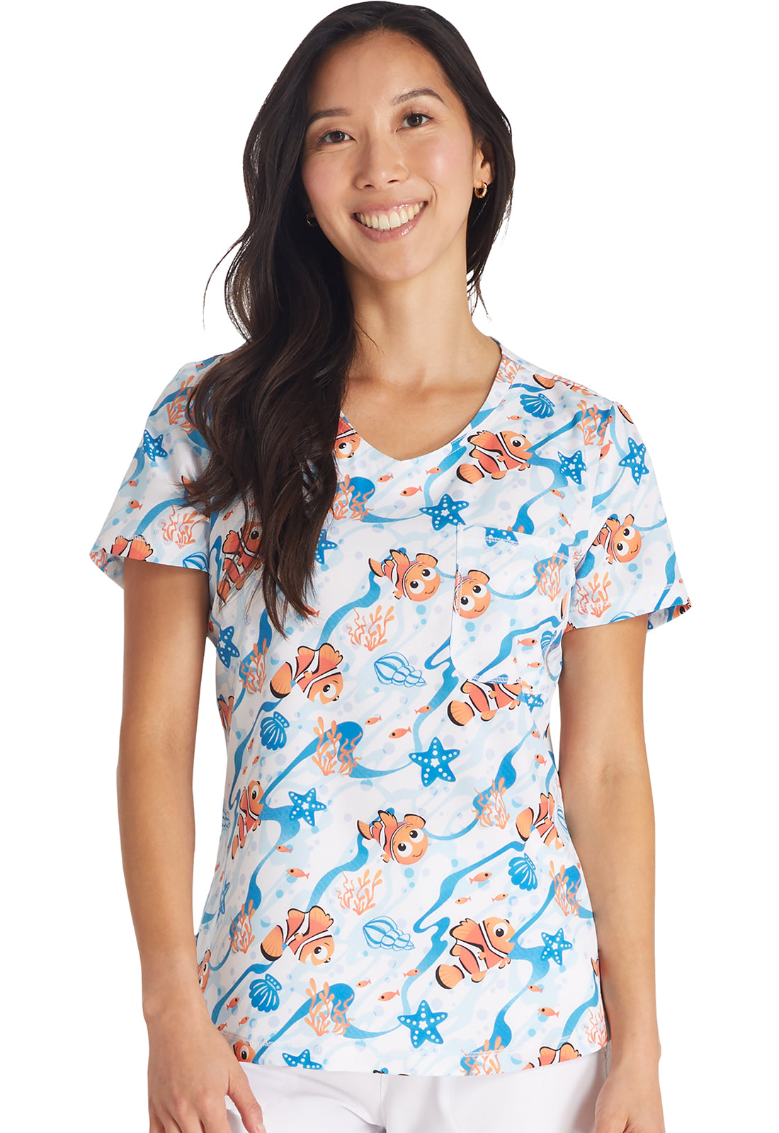 TF TOONIFORMS-DISNEY  Women's TF786 Rounded Print V-Neck Top