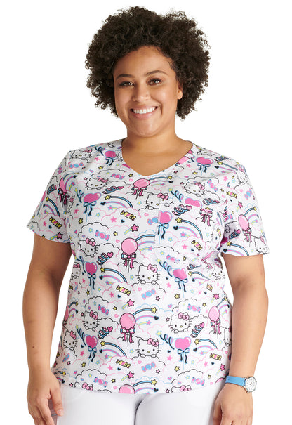 TF TOONIFORMS-DISNEY  Women's TF786 Rounded Print V-Neck Top