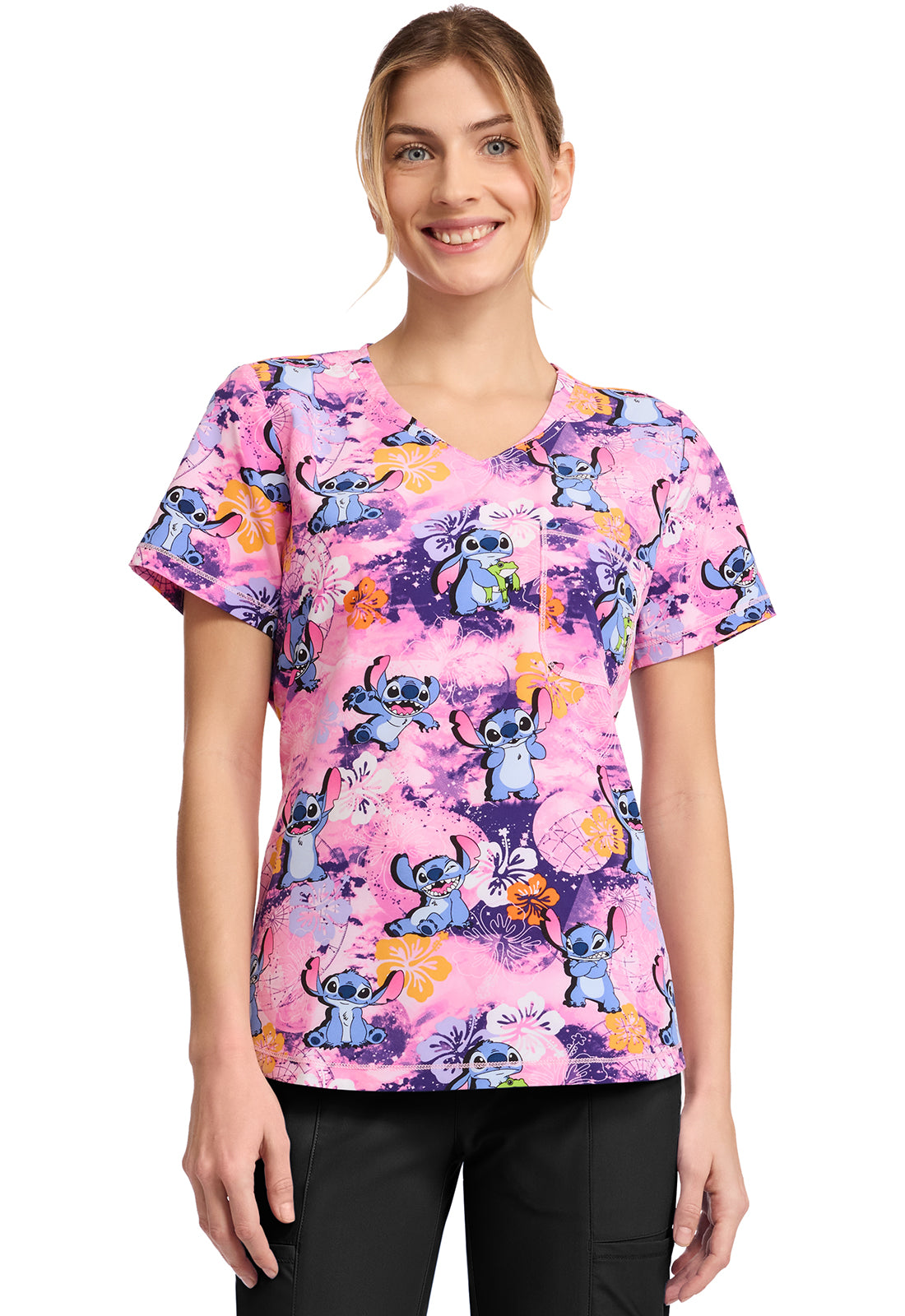 Cherokee Licensed Women's TF786 Rounded Print V-Neck Top