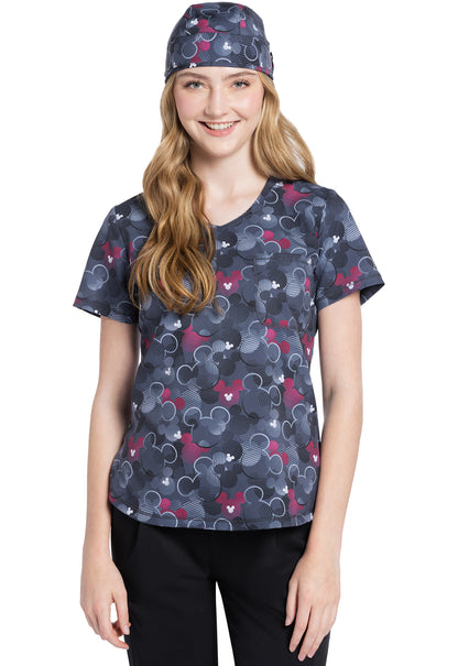 TF TOONIFORMS-DISNEY  Women's TF786 Rounded Print V-Neck Top