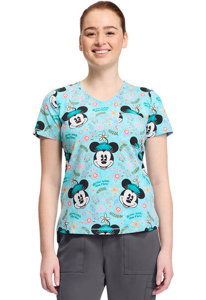 Tooniforms Disney Women's TF786 Rounded Print V-Neck Top