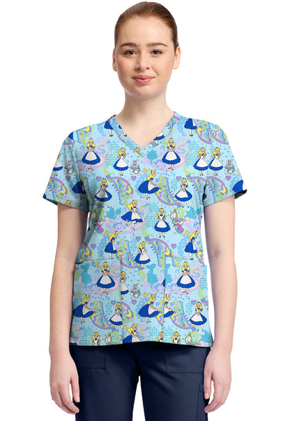 Cherokee Licensed Women's TF796 Print V-Neck Top