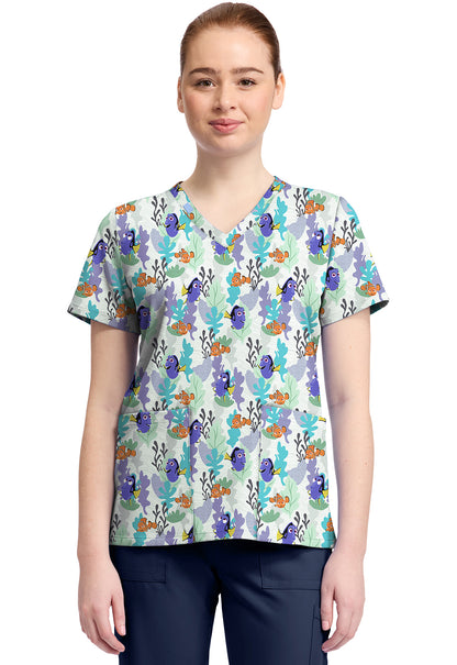 Cherokee Licensed Women's TF796 Print V-Neck Top