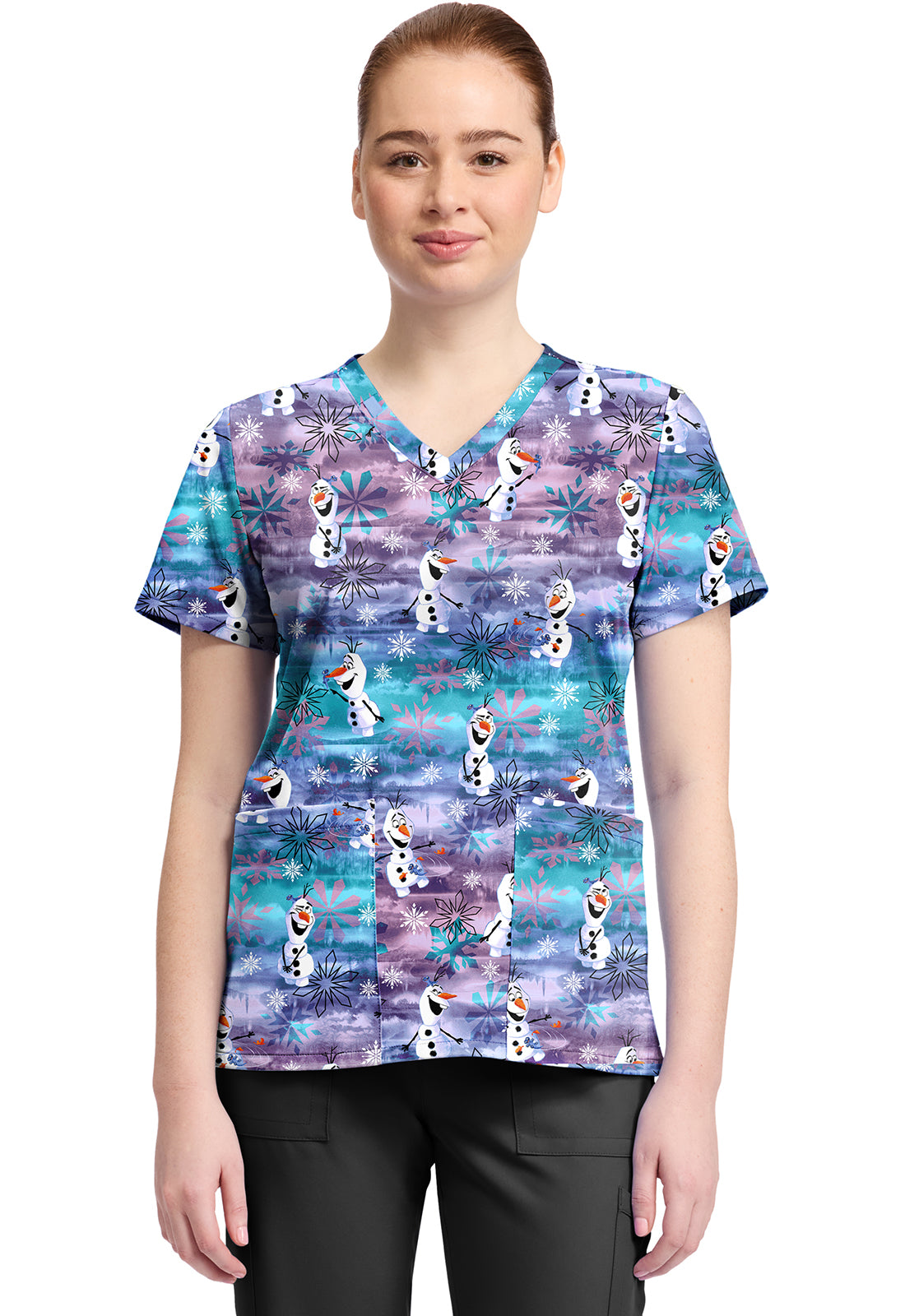 TF TOONIFORMS-DISNEY  Women's TF796 Print V-Neck Top