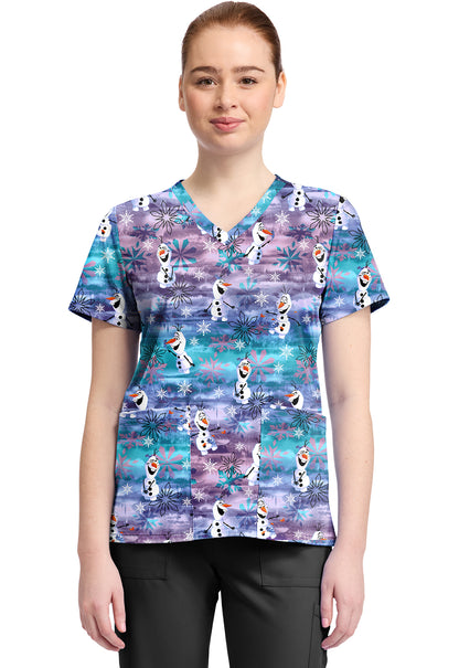 TF TOONIFORMS-DISNEY  Women's TF796 Print V-Neck Top