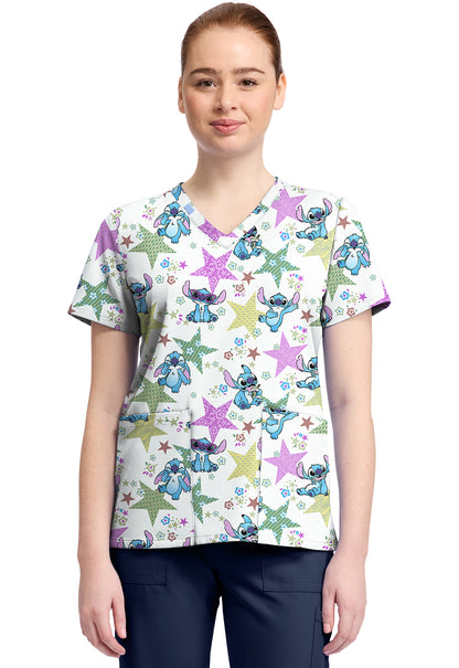 TF TOONIFORMS-DISNEY  Women's TF796 Print V-Neck Top