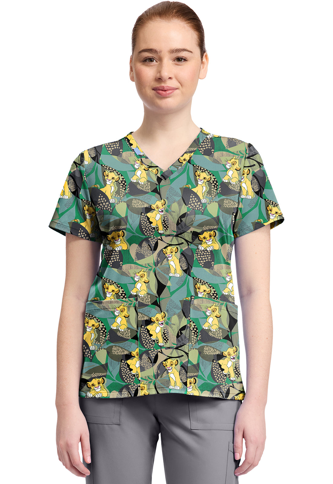 TF TOONIFORMS-DISNEY  Women's TF796 Print V-Neck Top