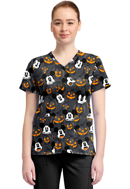 TF TOONIFORMS-DISNEY  Women's TF796 Print V-Neck Top