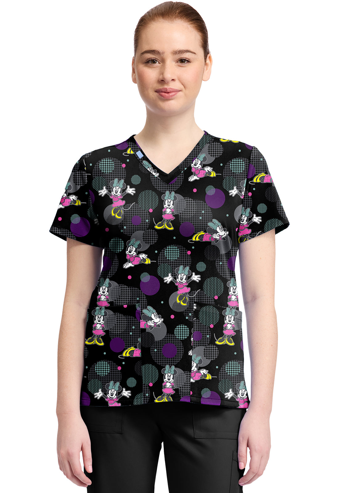TF TOONIFORMS-DISNEY  Women's TF796 Print V-Neck Top