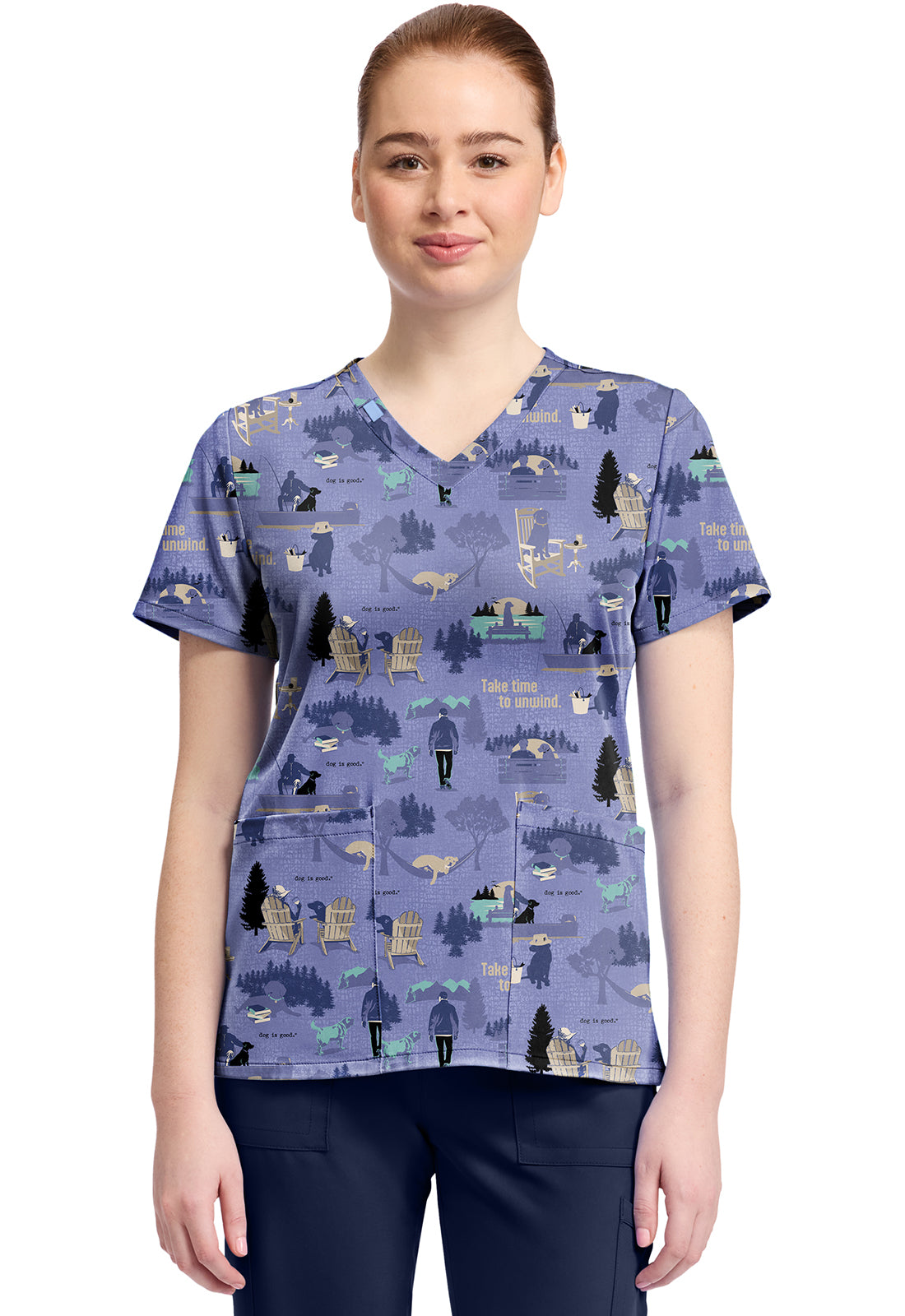 TF TOONIFORMS-DISNEY  Women's TF796 Print V-Neck Top