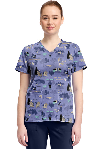 TF TOONIFORMS-DISNEY  Women's TF796 Print V-Neck Top