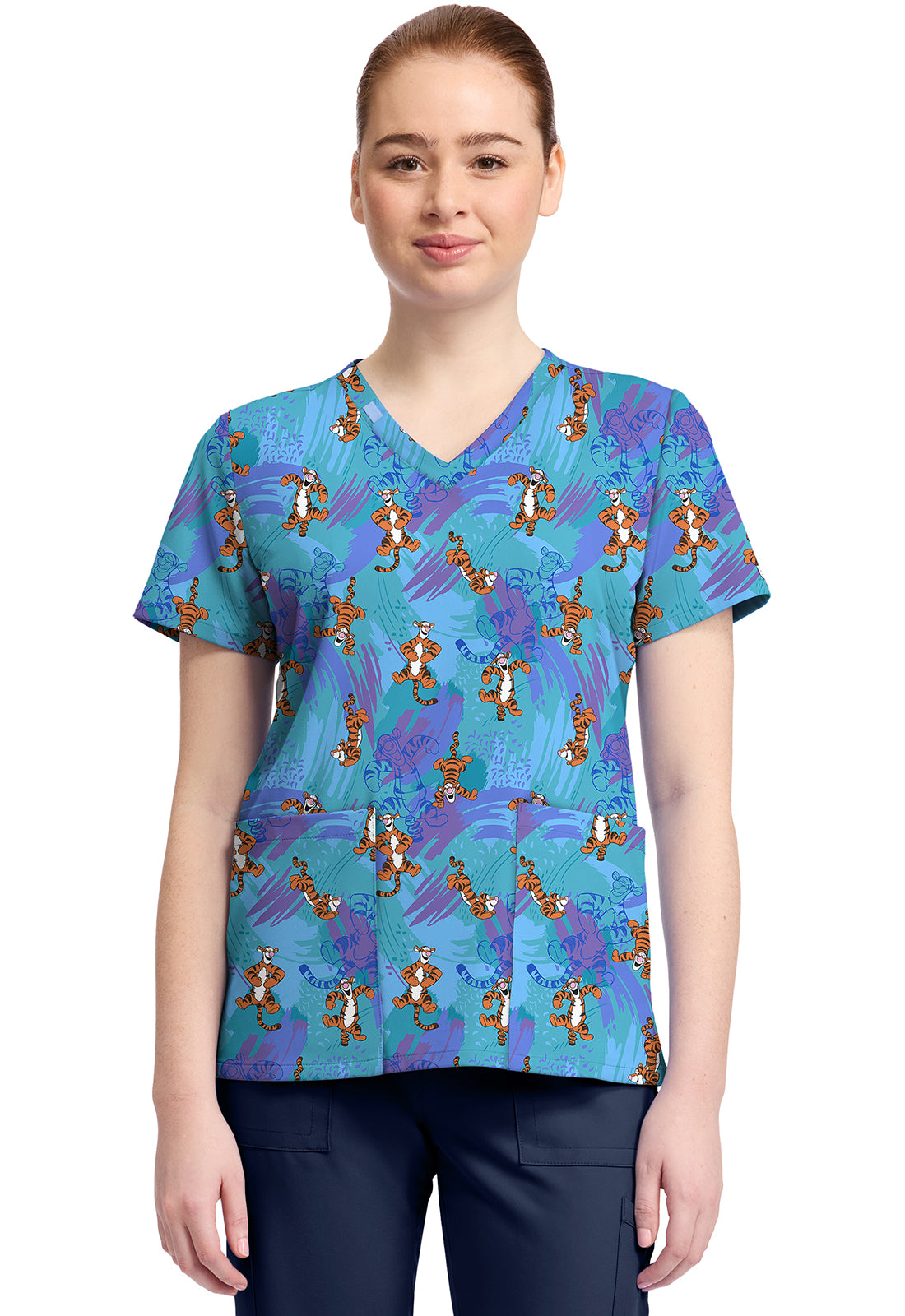 TF TOONIFORMS-DISNEY  Women's TF796 Print V-Neck Top