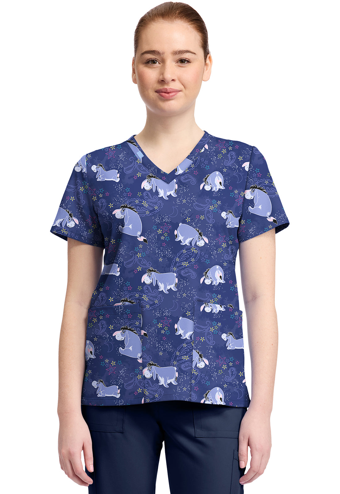 TF TOONIFORMS-DISNEY  Women's TF796 Print V-Neck Top