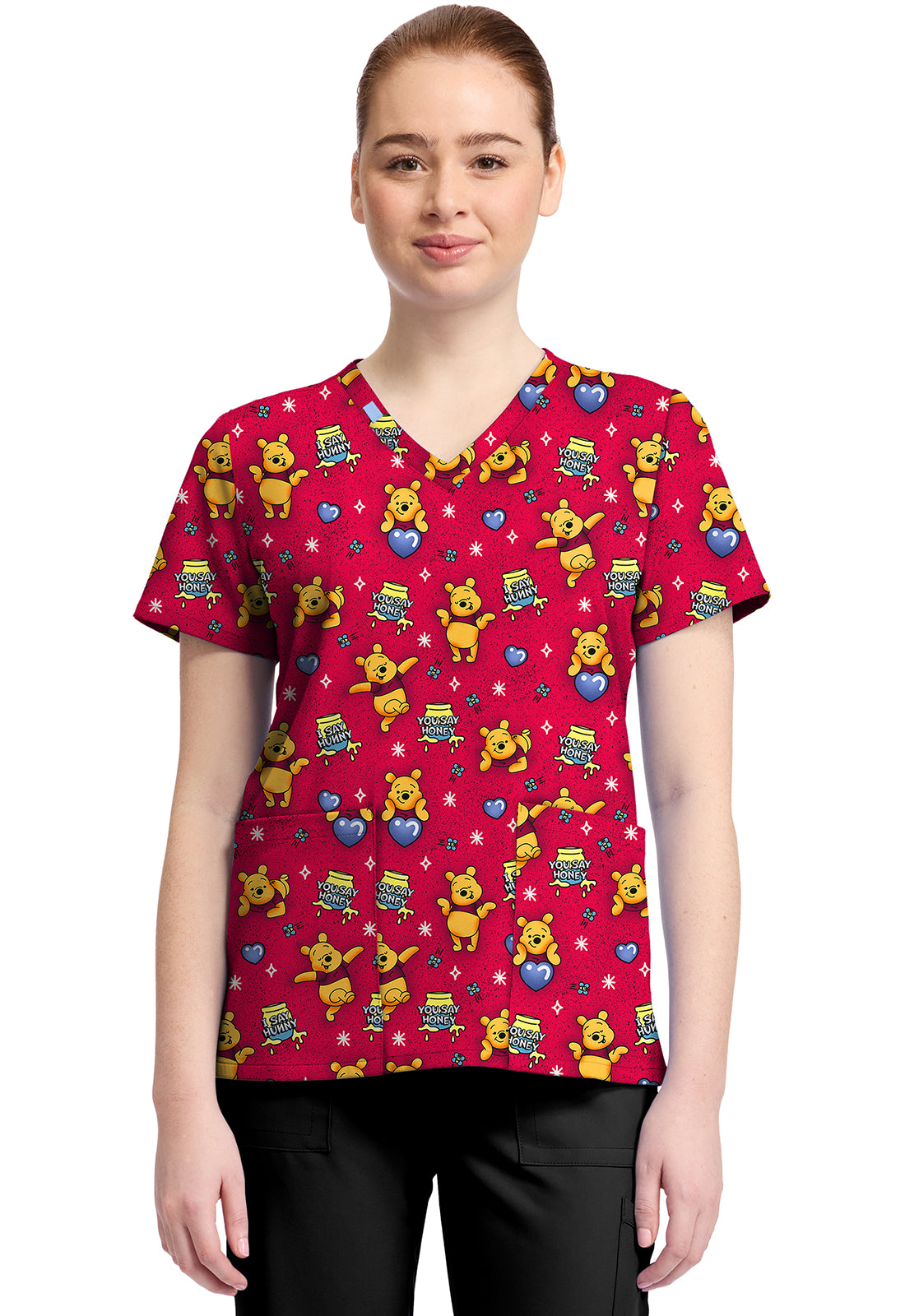 TF TOONIFORMS-DISNEY  Women's TF796 Print V-Neck Top