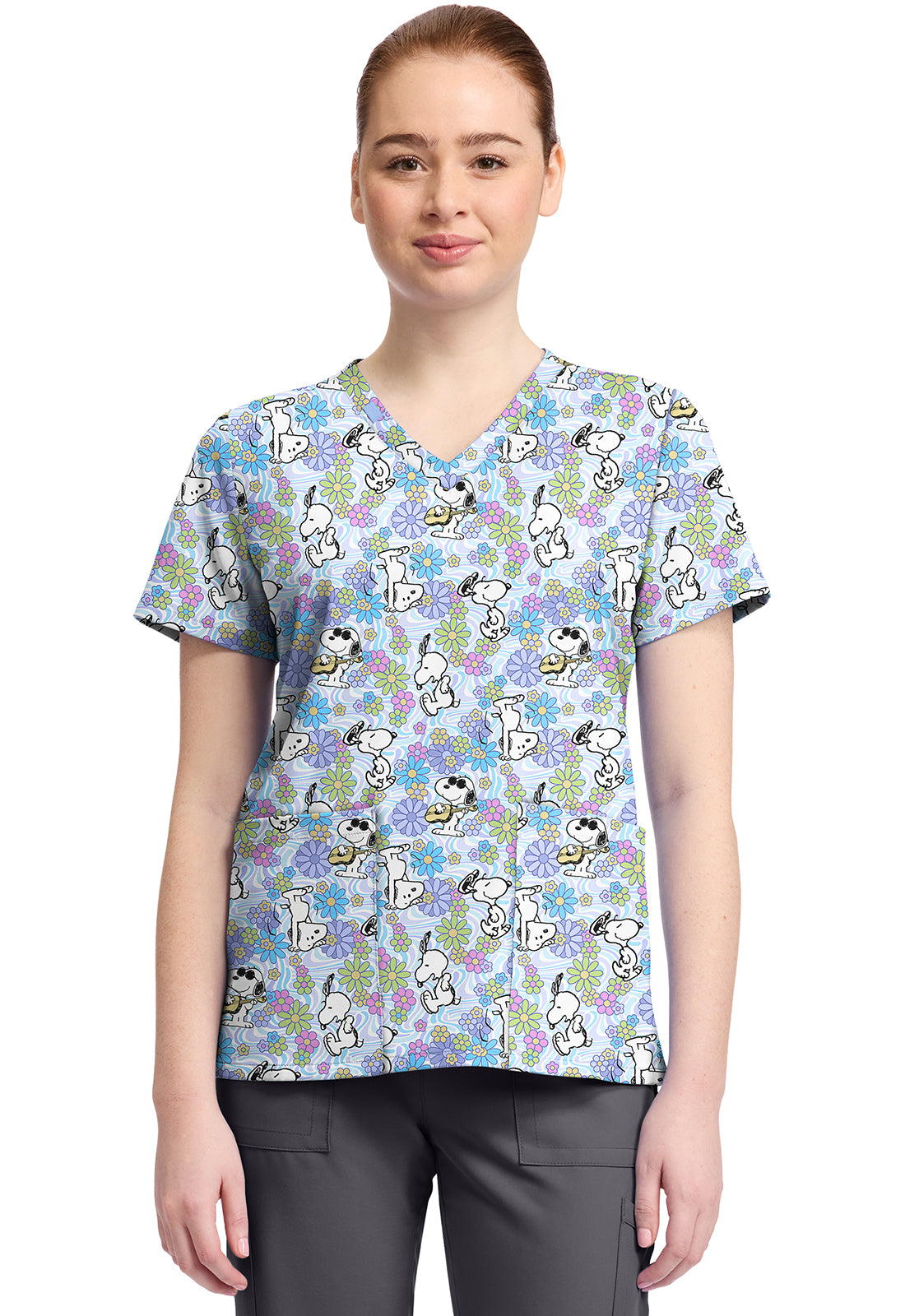 TF TOONIFORMS-DISNEY  Women's TF796 Print V-Neck Top