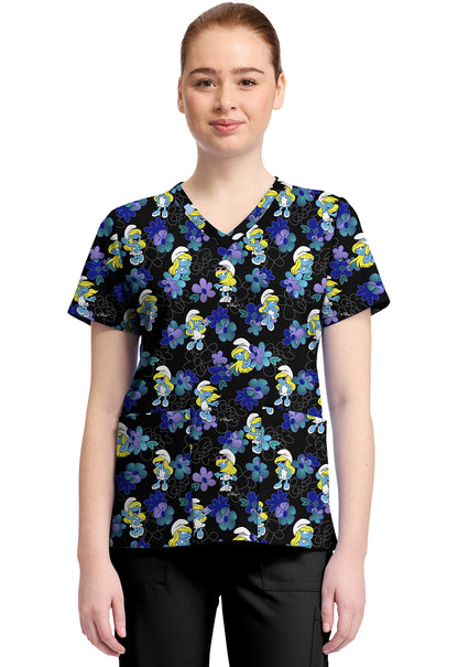 Cherokee Licensed Women's TF796 Print V-Neck Top