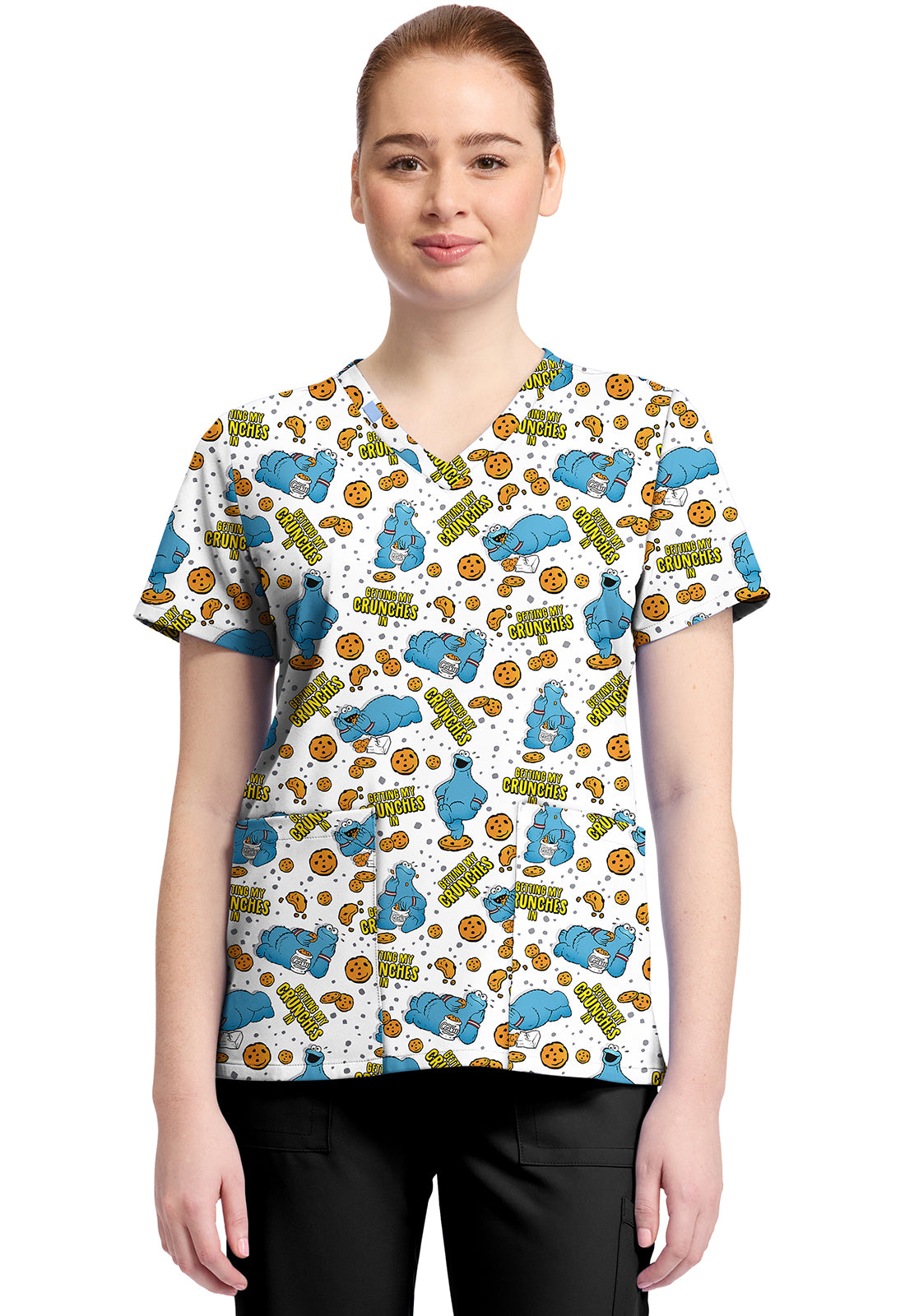 TF TOONIFORMS-DISNEY  Women's TF796 Print V-Neck Top